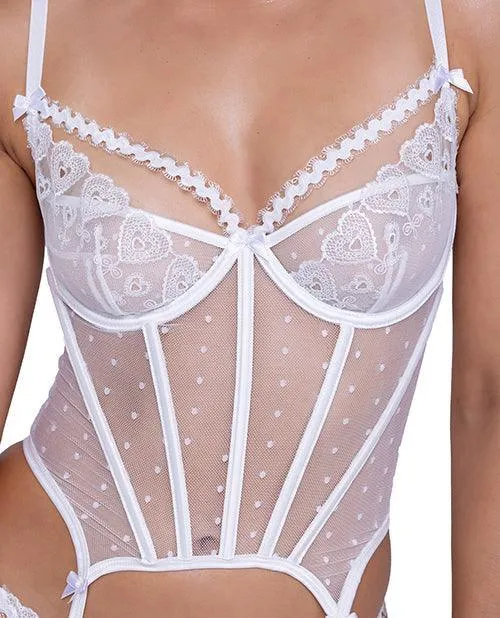 Roma Costume INC Forever Yours Embroidered Bustier Thong White Vibrators