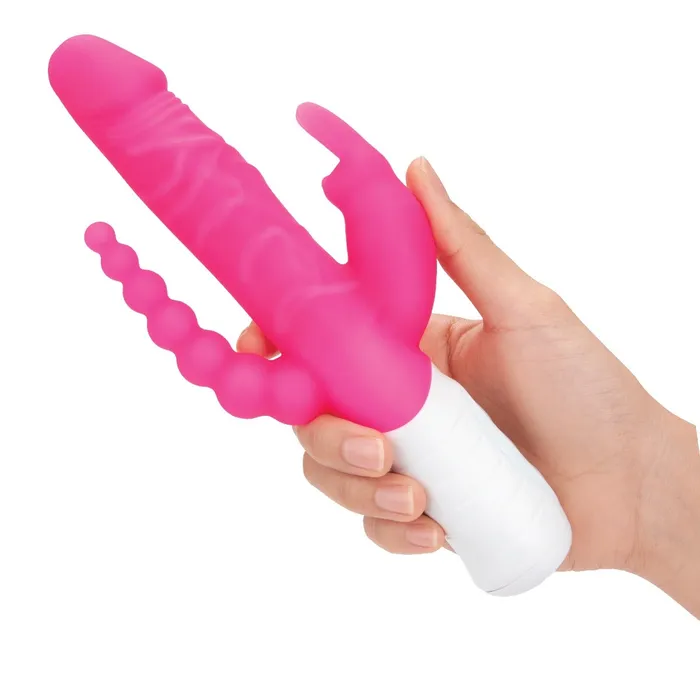 Female Sex Toys Rabbit Essentials Rabbit Essentials Slim Realistic Double Penetration Rabbit Vibrator With Rotating Beads Hot Pink