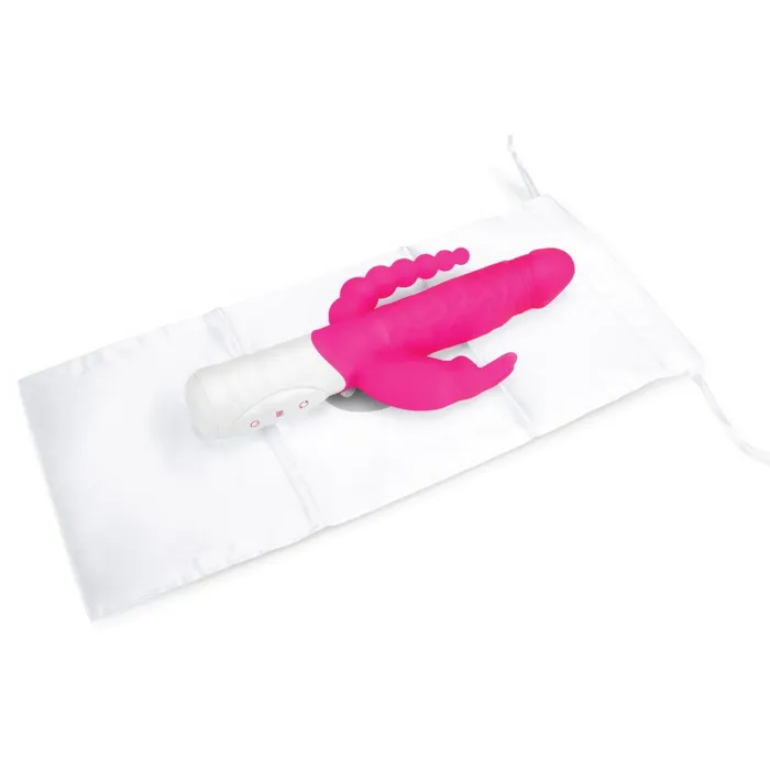 Female Sex Toys Rabbit Essentials Rabbit Essentials Slim Realistic Double Penetration Rabbit Vibrator With Rotating Beads Hot Pink