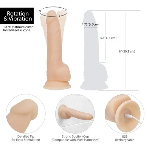 Addiction Dildos Rotating 8in Vibrating Dildo w Remote Vanilla