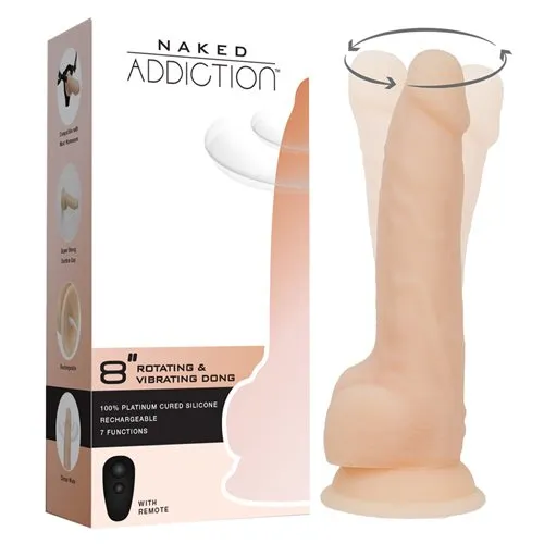Addiction Dildos Rotating 8in Vibrating Dildo w Remote Vanilla
