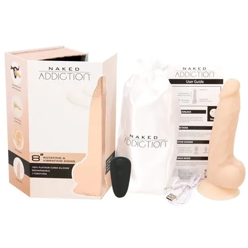 Addiction Dildos Rotating 8in Vibrating Dildo w Remote Vanilla