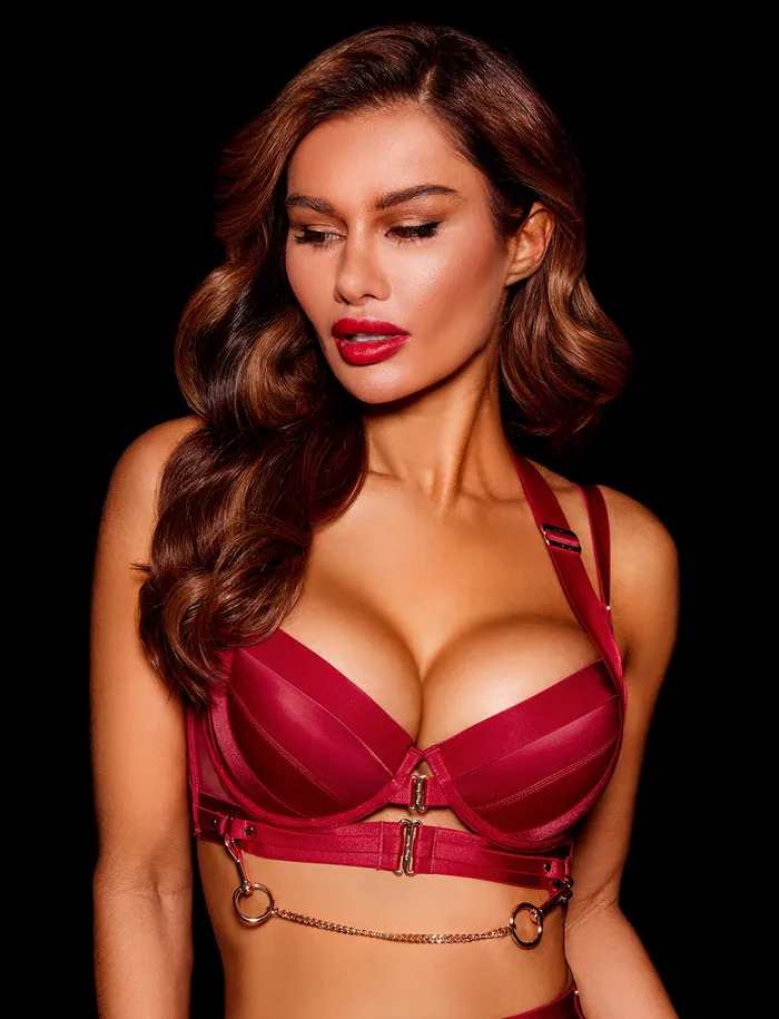 Honey Birdette Anal Kukuro Red Bra and Bottom Lingerie Set