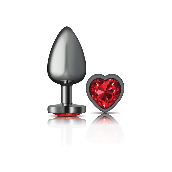 Viben Anal Cheeky CharmsGunmetal Metal Butt Plug HeartDark RedLarge