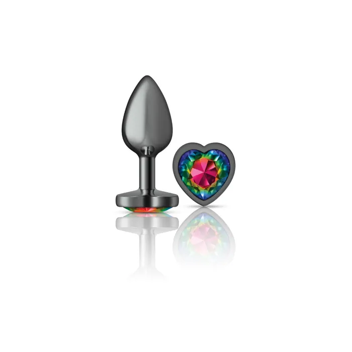 Viben Anal Cheeky CharmsGunmetal Metal Butt Plug HeartRainbowSmall